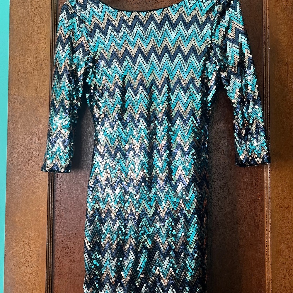 Sequin Chevron Dress - Blue and Black